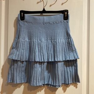 Baby blue knit pleated mini skirt